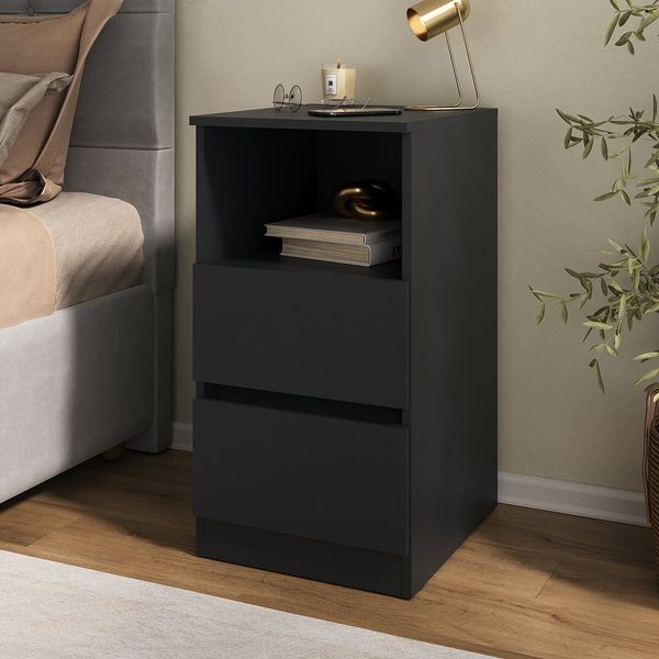 Mesa de Cabeceira 38,5cm com 2 Gavetas Multimóveis MP4395 Preto