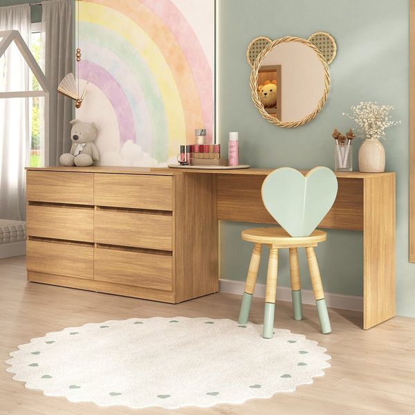 Penteadeira Infantil 231,5cm com 6 Gavetas Flex Multimóveis MP4403 Madeirado