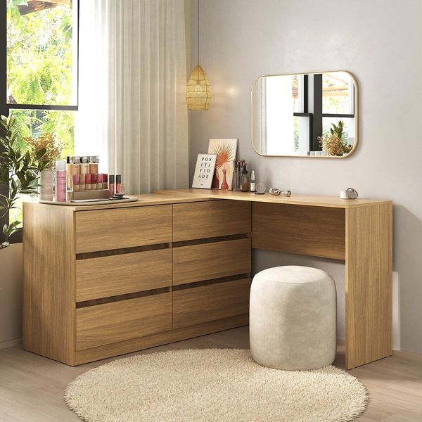 Penteadeira de Canto 120cm 6 Gavetas Flex Multimóveis MP4404 Madeirado