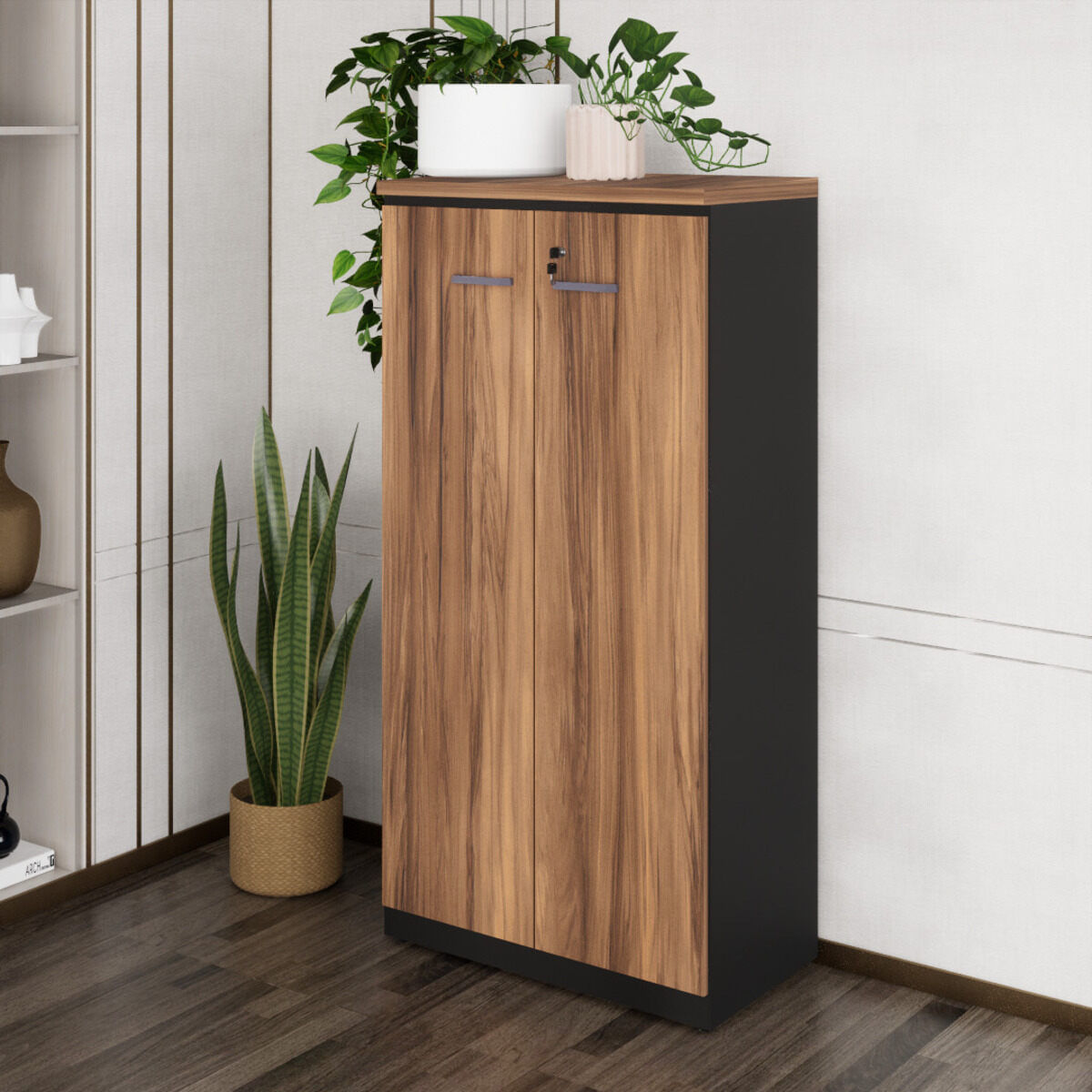 Armário de Escritório 80cm 2 Portas com Chave Multimóveis CR25294 Sevilha/Preto