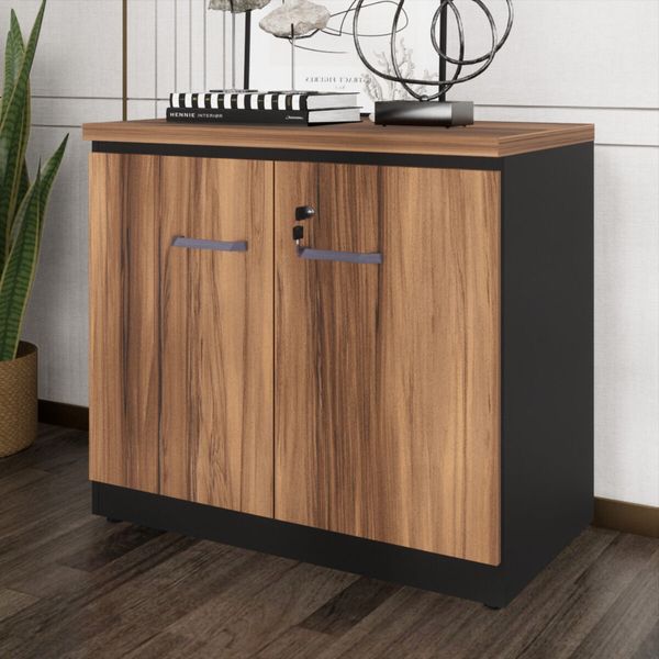 Balcão de Escritório 80cm 2 Portas com Chave Multimóveis CR25296 Sevilha/Preto