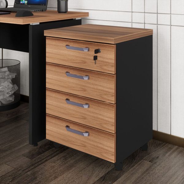 Gaveteiro de Escritório 46cm com Chave 4 Gavetas e Rodízios Multimóveis CR25303 Sevilha/Preto