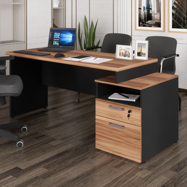 Escrivaninha Mesa de Escritório 172cm 2 Gavetas Flex Multimóveis CR25309 Sevilha/Preto