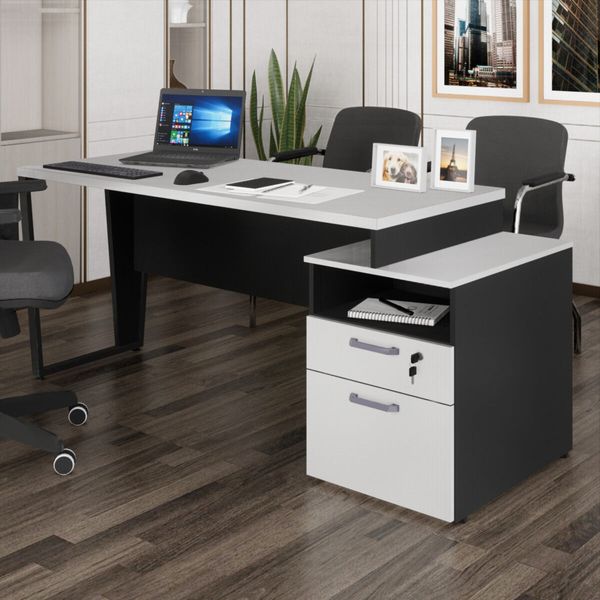 Escrivaninha Mesa de Escritório 172cm 2 Gavetas Flex Multimóveis CR25310 Cinza/Preto