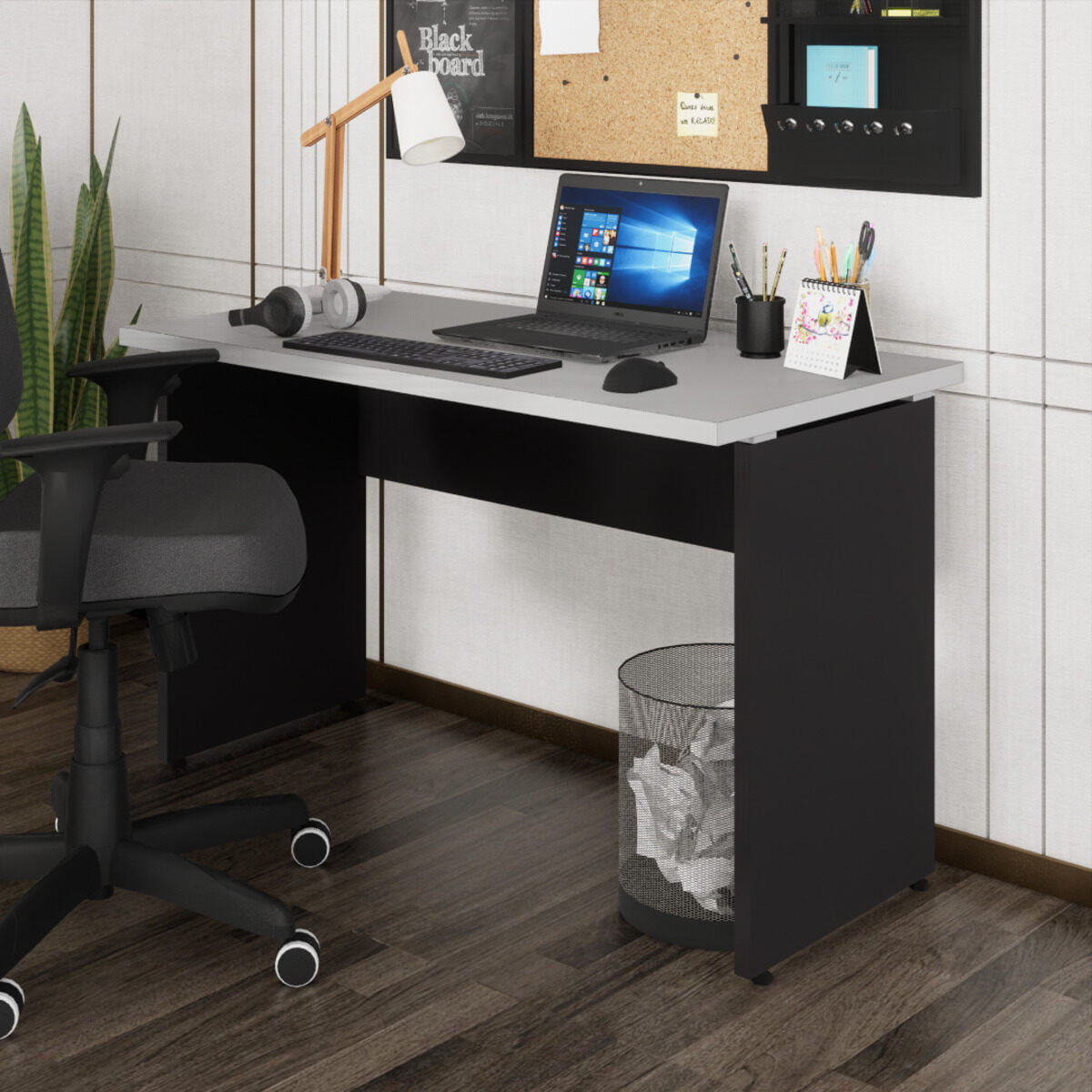 Escrivaninha Mesa de Escritório 120cm Multimóveis CR25312 Cinza/Preto