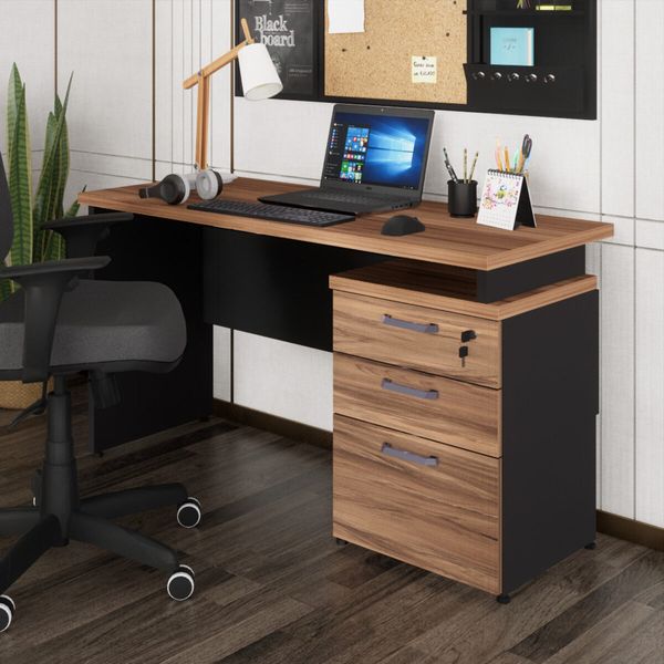Escrivaninha Mesa Escritório 135cm 3 Gavetas Flex Multimóveis CR25313 Sevilha/Preto