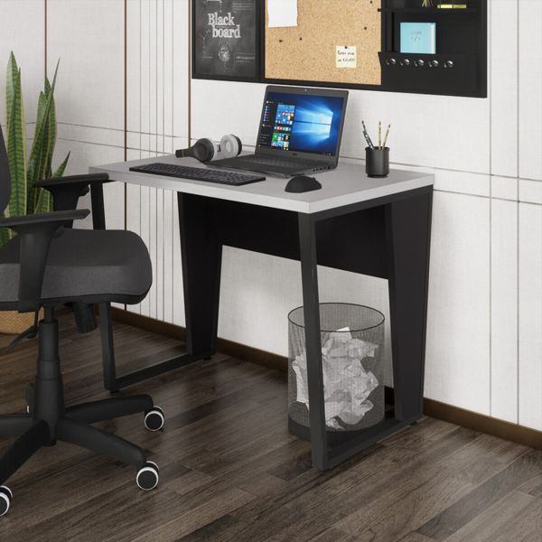 Escrivaninha Mesa Escritório 90cm Multimóveis CR25326 Cinza/Preto