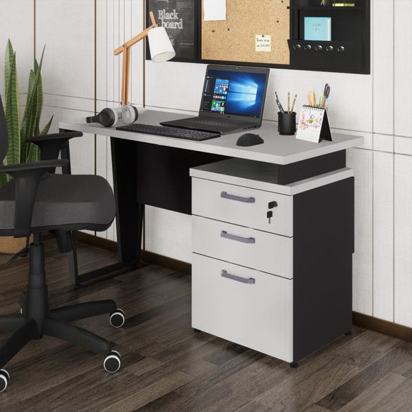 Escrivaninha 120cm com 3 Gavetas Flex Multimóveis CR25320 Cinza/Preto