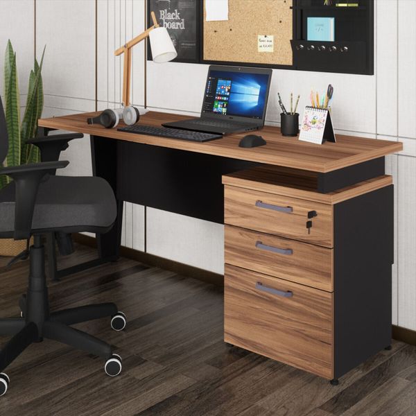 Escrivaninha Mesa Escritório 150cm 3 Gavetas Flex Multimóveis CR25322 Sevilha/Preto