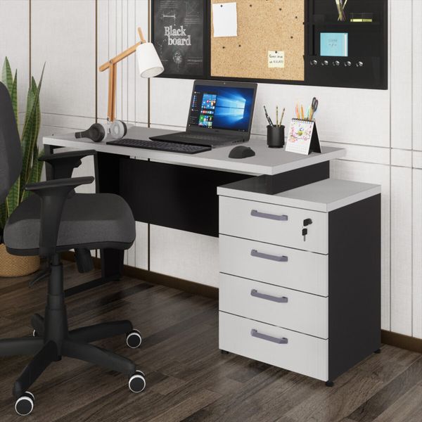 Escrivaninha Extensível 120cm 4 Gavetas Flex Multimóveis CR25323 Cinza/Preto