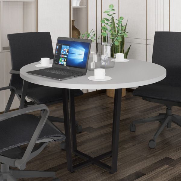 Mesa Escritório de Reunião 110cm Redonda Multimóveis CR25331 Cinza/Preto