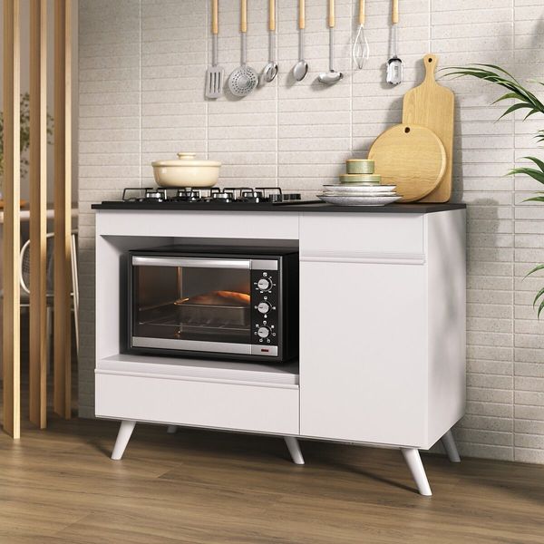 Balcão para Cooktop e Forno 105cm 1 Porta 1 Gaveta Veneza Multimóveis MP2258 Branco
