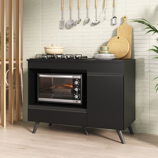 Balcão para Cooktop e Forno 105cm 1 Porta 1 Gaveta Veneza Multimóveis MP2258 Preto