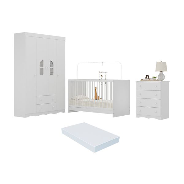 Quarto de Bebê Completo com Berço 3 em 1 com Colchão Incluso Liz Multimóveis MP4571 Branco