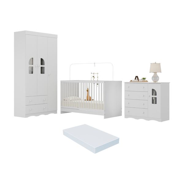 Quarto de Bebê Completo com Berço 3 em 1 com Colchão Incluso Liz Multimóveis MP4575 Branco