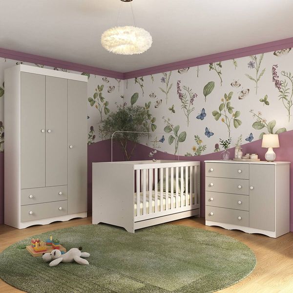 Quarto de Bebê Completo com Berço Americano 3 em 1 Realeza Multimóveis MP4591 Branco/Off White