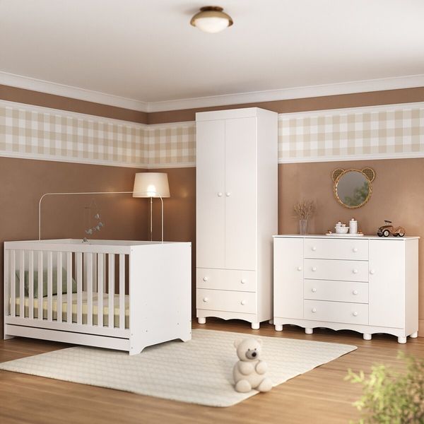 Quarto de Bebê Completo com Berço Americano 3 em 1 Dengo Multimóveis MP4596 Branco