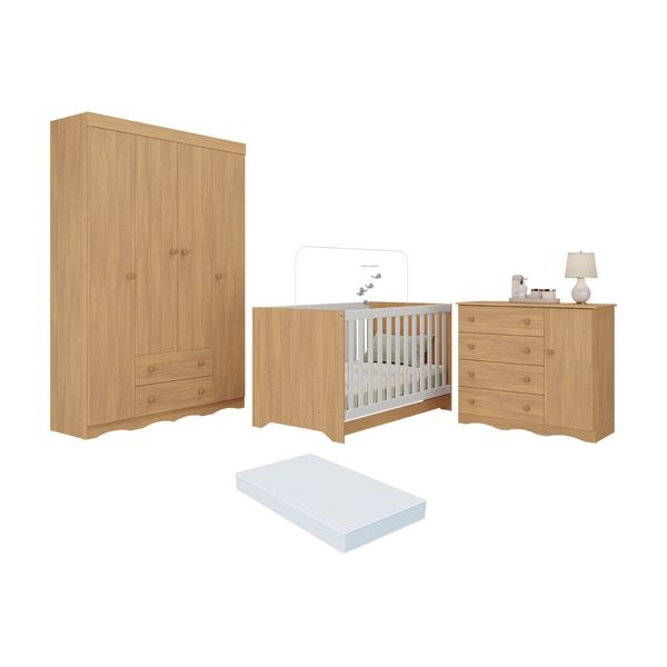 Quarto de Bebê Completo Berço Americano 3 em 1 Colchão Realeza Multimóveis MP4599 Madeirado