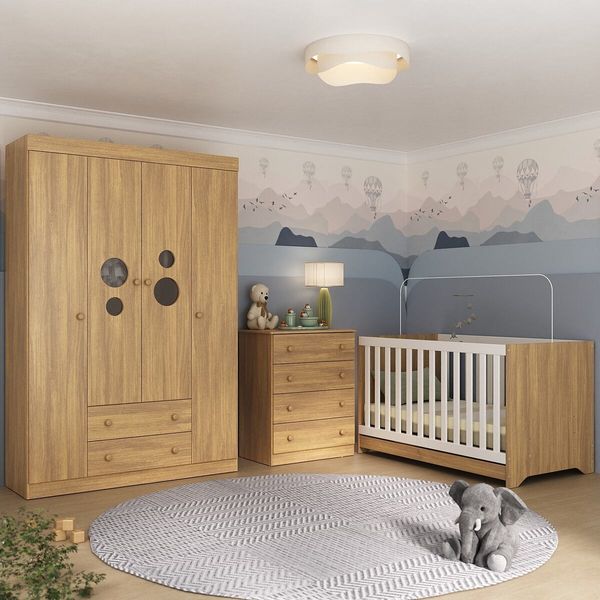 Quarto de Bebê Completo com Berço Americano 3 em 1 Pirulito Multimóveis MP4617 Madeirado