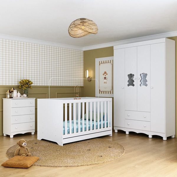 Quarto de Bebê Completo com Berço Americano 3 em 1 Ternura Multimóveis MP4651 Branco