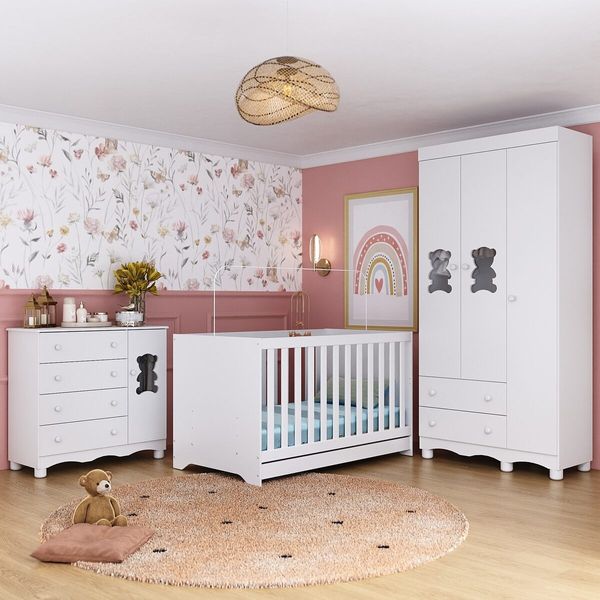 Quarto de Bebê Completo com Berço Americano 3 em 1 Ternura Multimóveis MP4655 Branco