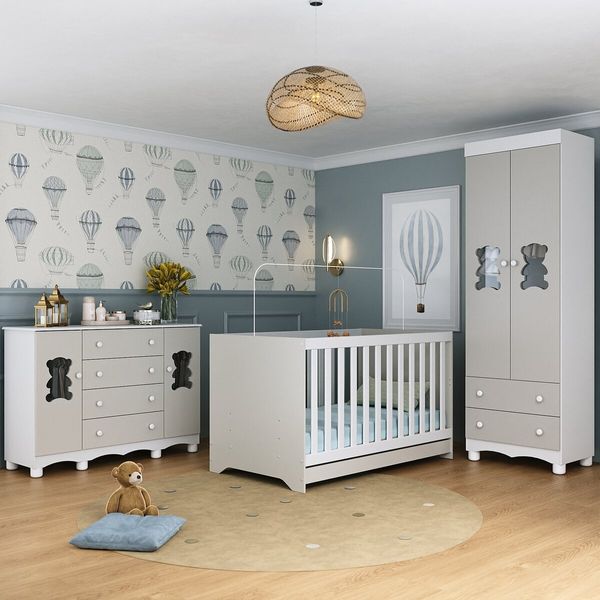 Quarto de Bebê Completo com Berço Americano 3 em 1 Ternura Multimóveis MP4659 Branco/Off White