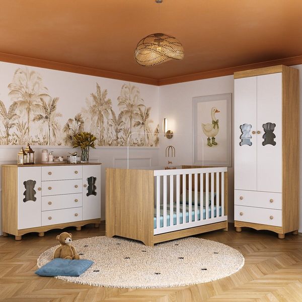 Quarto de Bebê Completo com Berço Americano 3 em 1 Ternura Multimóveis MP4659 Madeirado/Branco