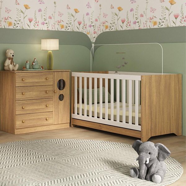 Berço Americano 3 em 1 com Cômoda 1 Porta 4 Gavetas Pirulito Multimóveis MP4707 Madeirado