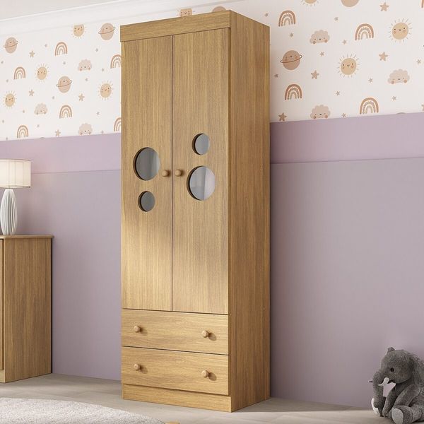 Guarda-roupa Infantil 62cm 2 Portas com Vidro e 2 Gavetas Pirulito Multimóveis MP4466 Madeirado