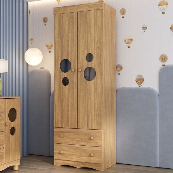 Guarda-roupa Infantil 62cm 2 Portas com Vidro e 2 Gavetas Sonho Multimóveis MP4471 Madeirado