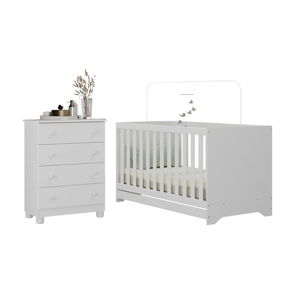 Berço Americano 3 em 1 com Cômoda 4 Gavetas Allegra Multimóveis MP4688 Branco