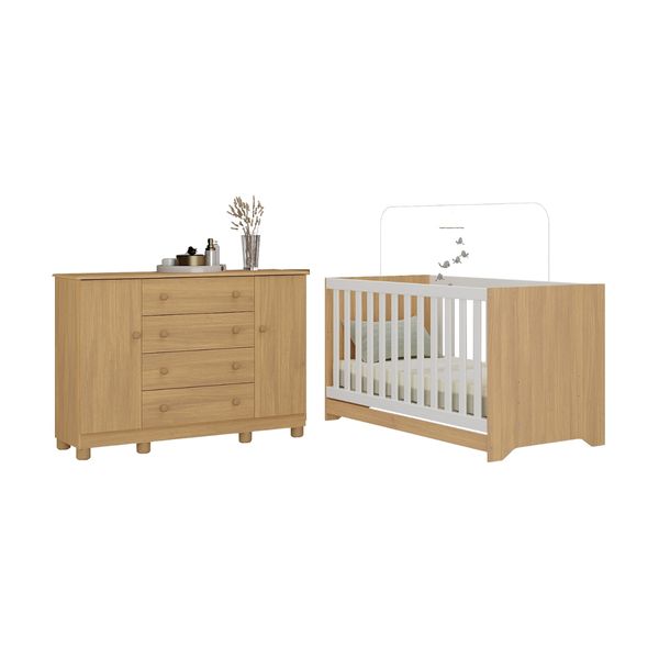 Berço Americano 3 em 1 com Cômoda 2 Portas 4 Gavetas Allegra Multimóveis MP4692 Madeirado