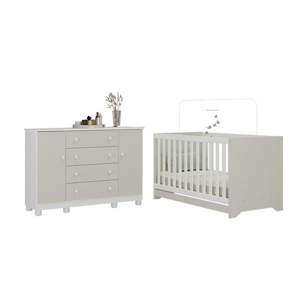 Berço Americano 3 em 1 com Cômoda 2 Portas 4 Gavetas Allegra Multimóveis MP4692 Branco/Off White