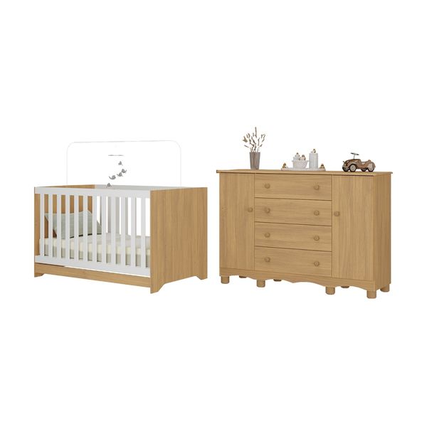 Berço Americano 3 em 1 com Cômoda 2 Portas 4 Gavetas Dengo Multimóveis MP4694 Madeirado