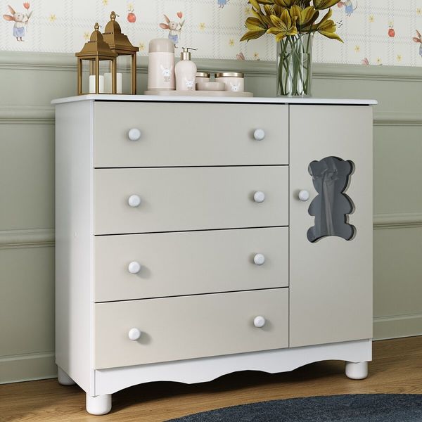 Cômoda Infantil 95cm 1 Porta com Vidro e 4 Gavetas Ternura Multimóveis MP4479 Branco/Off White