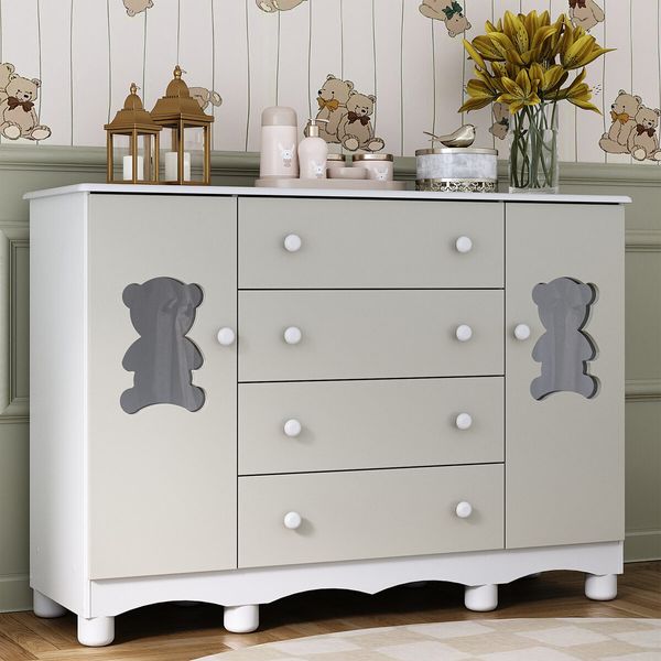 Cômoda Infantil 125cm 2 Portas com Vidro e 4 Gavetas Ternura Multimóveis MP4480 Branco/Off White