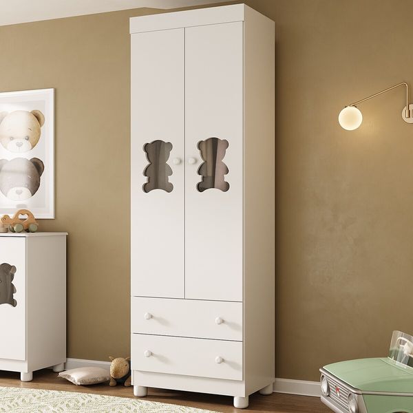 Guarda-roupa Infantil 62cm 2 Portas com Vidro e 2 Gavetas Fofura Multimóveis MP4481 Branco