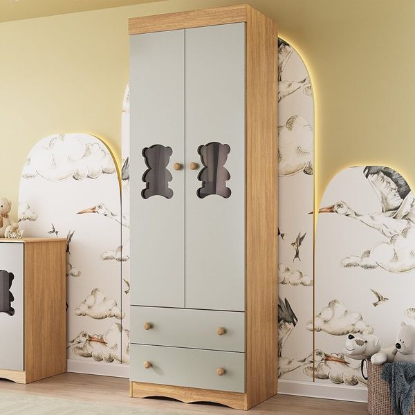 Guarda-roupa Infantil 62cm 2 Portas com Vidro e 2 Gavetas Doçura Multimóveis MP4491 Madeirado/Off White