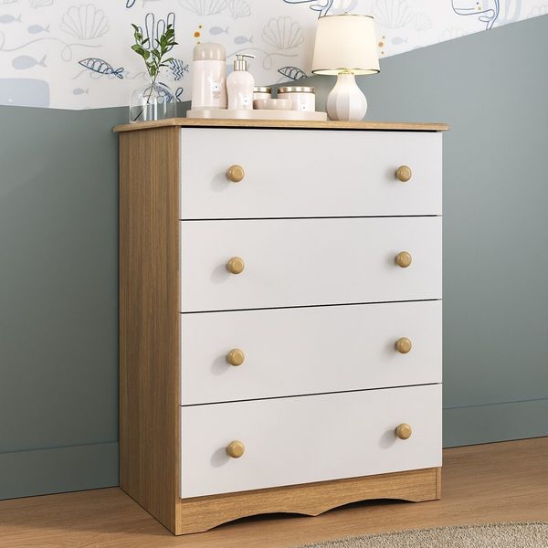 Cômoda Infantil 65cm com 4 Gavetas Realeza Multimóveis MP4433 Madeirado/Branco