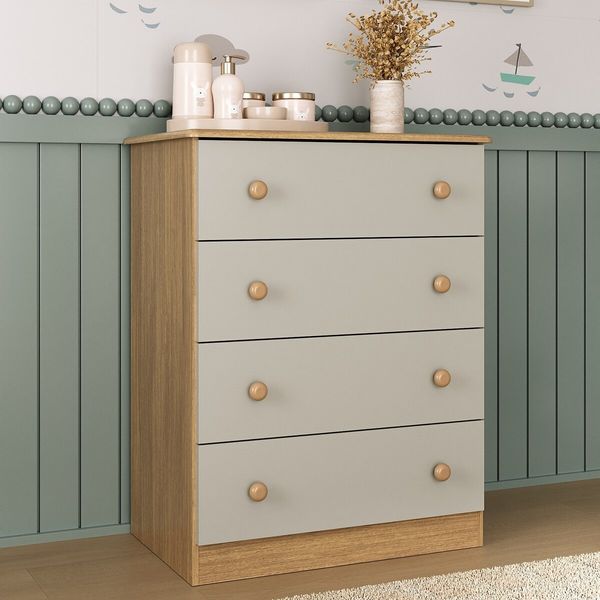 Cômoda Infantil 65cm com 4 Gavetas Encanto Multimóveis MP4427 Madeirado/Off White