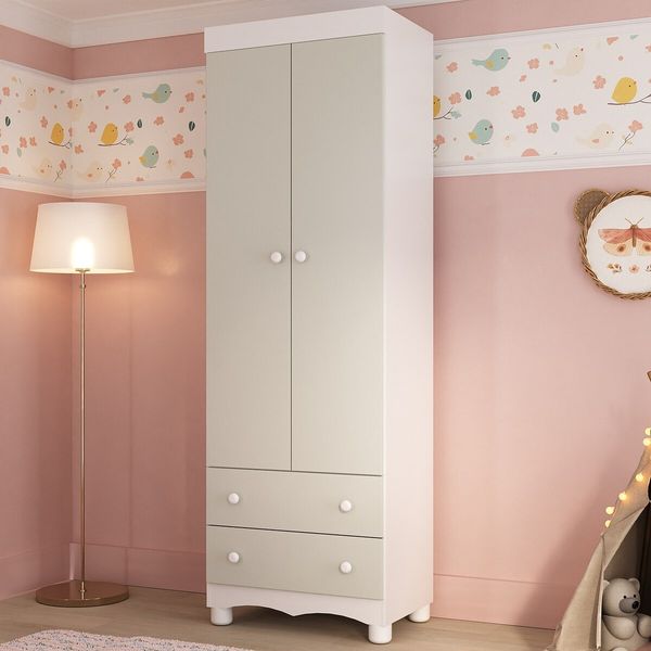 Guarda-roupa Infantil 62cm 2 Portas e 2 Gavetas Dengo Multimóveis MP4436 Branco/Off White