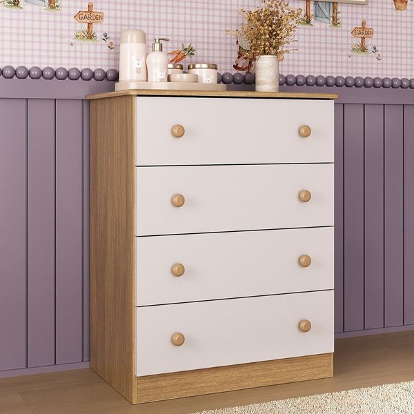 Cômoda Infantil 65cm com 4 Gavetas Encanto Multimóveis MP4427 Madeirado/Branco