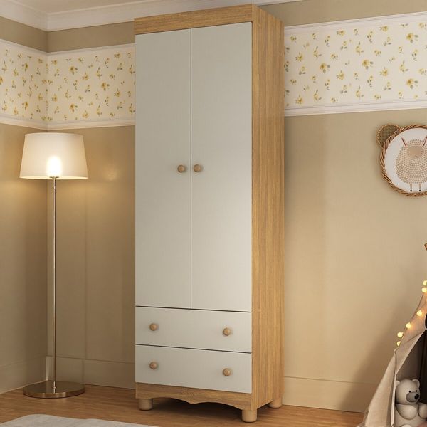 Guarda-roupa Infantil 62cm 2 Portas e 2 Gavetas Dengo Multimóveis MP4436 Madeirado/Off White