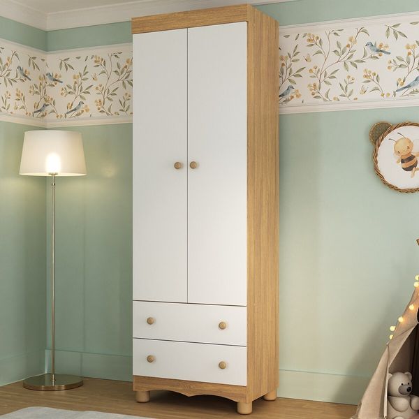 Guarda-roupa Infantil 62cm 2 Portas e 2 Gavetas Dengo Multimóveis MP4436 Madeirado/Branco