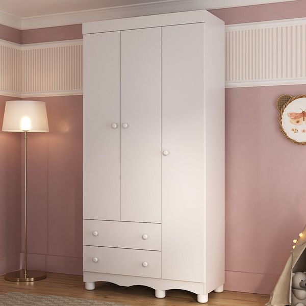 Guarda-roupa Infantil 92cm 3 Portas e 2 Gavetas Dengo Multimóveis MP4437 Branco