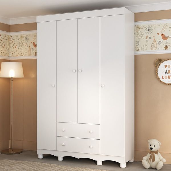 Guarda-roupa Infantil 122cm 4 Portas e 2 Gavetas Dengo Multimóveis MP4438 Branco