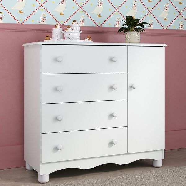 Cômoda Infantil 95cm 1 Porta e 4 Gavetas Dengo Multimóveis MP4439 Branco