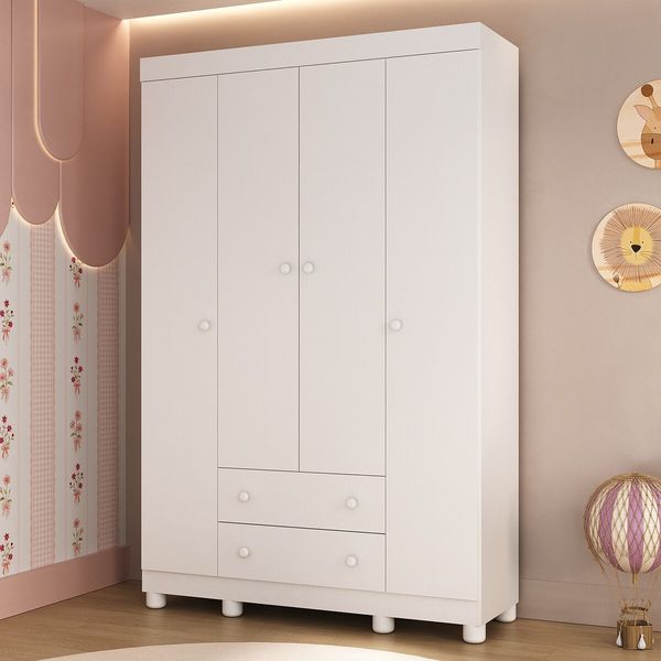Guarda-roupa Infantil 122cm 4 Portas e 2 Gavetas Allegra Multimóveis MP4443 Branco