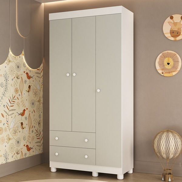 Guarda-roupa Infantil 92cm 3 Portas e 2 Gavetas Allegra Multimóveis MP4442 Branco/Off White