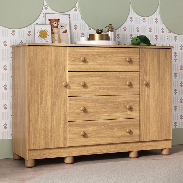 Cômoda Infantil 125cm 2 Portas e 4 Gavetas Allegra Multimóveis MP4445 Madeirado